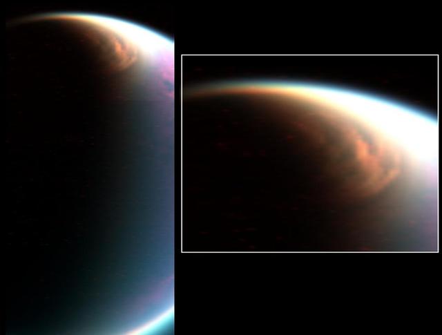 Cassini visual and infrared mapping spectrometer has imaged a huge cloud system covering the north pole of Titan