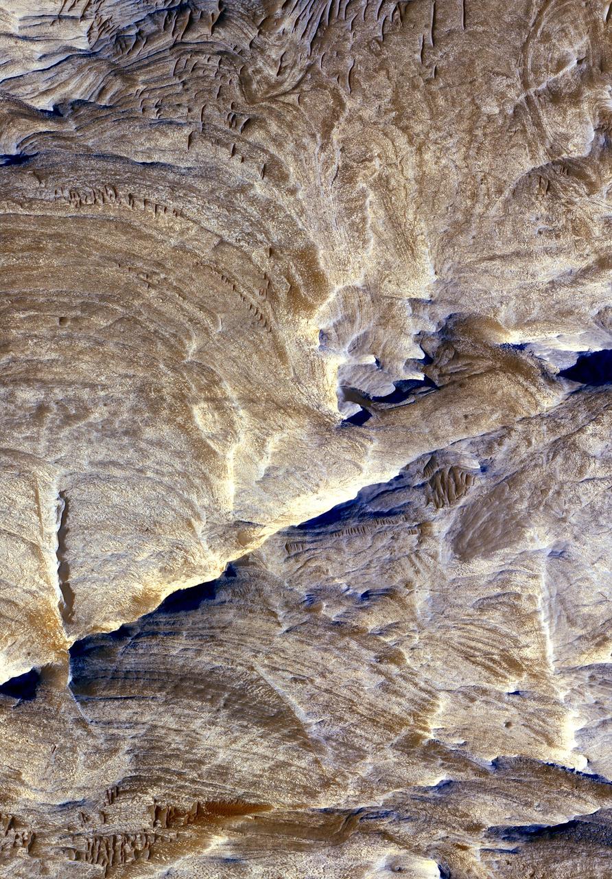 Tectonic fractures within the Candor Chasma region of Valles Marineris, Mars, retain ridge-like shapes as the surrounding bedrock erodes away