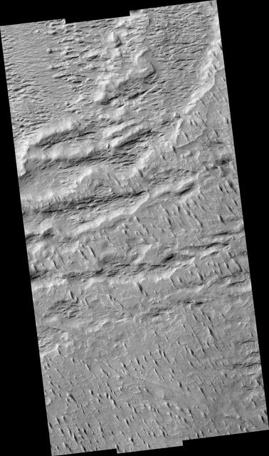 NASA image: Layers with Boulders in Aeolis Region