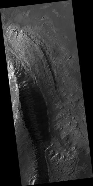 NASA image: Layers and Dark Debris in Melas Chasma