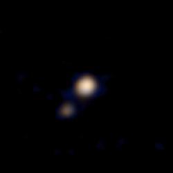 This image of Pluto and its largest moon, Charon, was taken by the Ralph color imager aboard NASA New Horizons spacecraft on April 9 and downlinked to Earth the following day.