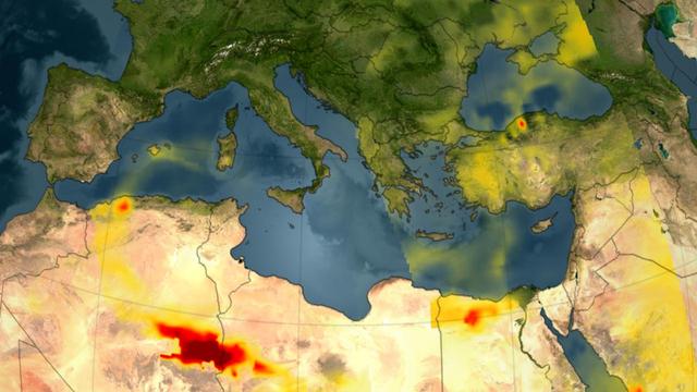 NASA image: Visualization of Fires in Greece as seen by the Atmospheric Infrared Sounder