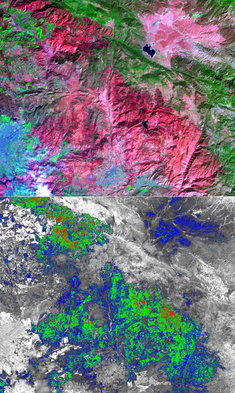 The October 2007 wildfires, including the Witch Wildland fire, plagued southern California and were some of the worst on record. Image from NASA Terra satellite.