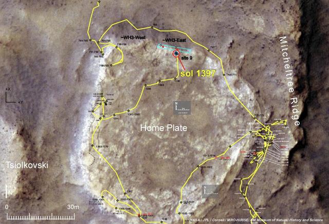 NASA image: Spirit Nears North-Tilting Site for Winter Haven