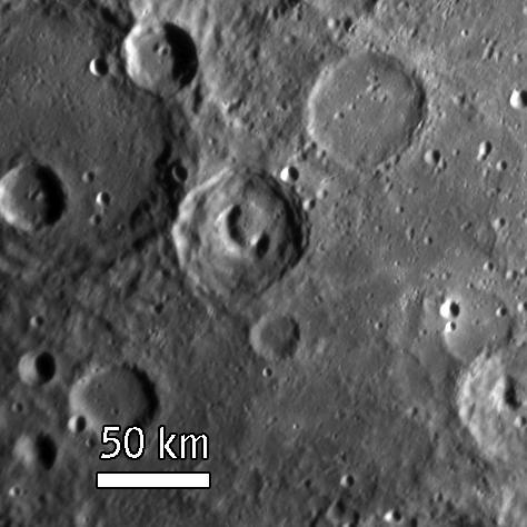 NASA MESSENGER spacecraft Narrow Angle Camera NAC on the Mercury Dual Imaging System MDIS acquired this view of Mercury surface illuminated obliquely from the right by the Sun.
