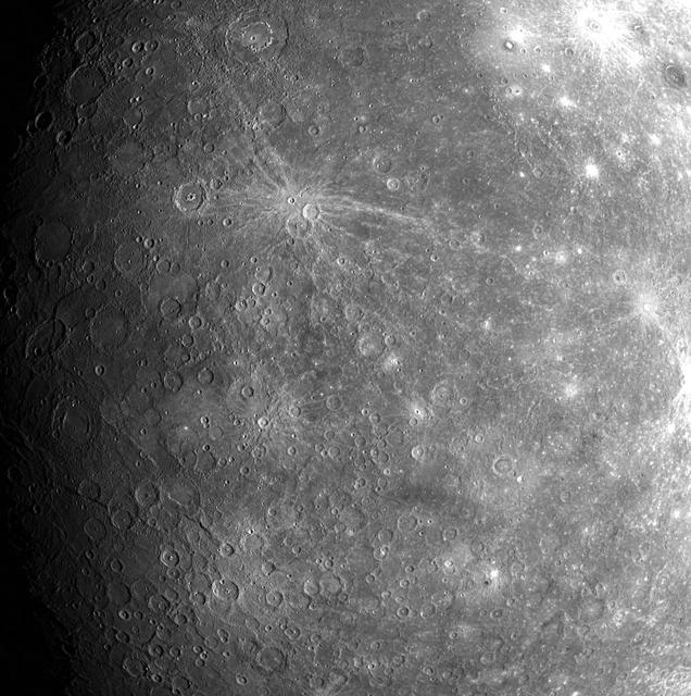On January 14, 2008, NASA MESSENGER became the first spacecraft to see the side of Mercury shown in this image -- the historic first look at the previously unseen side.