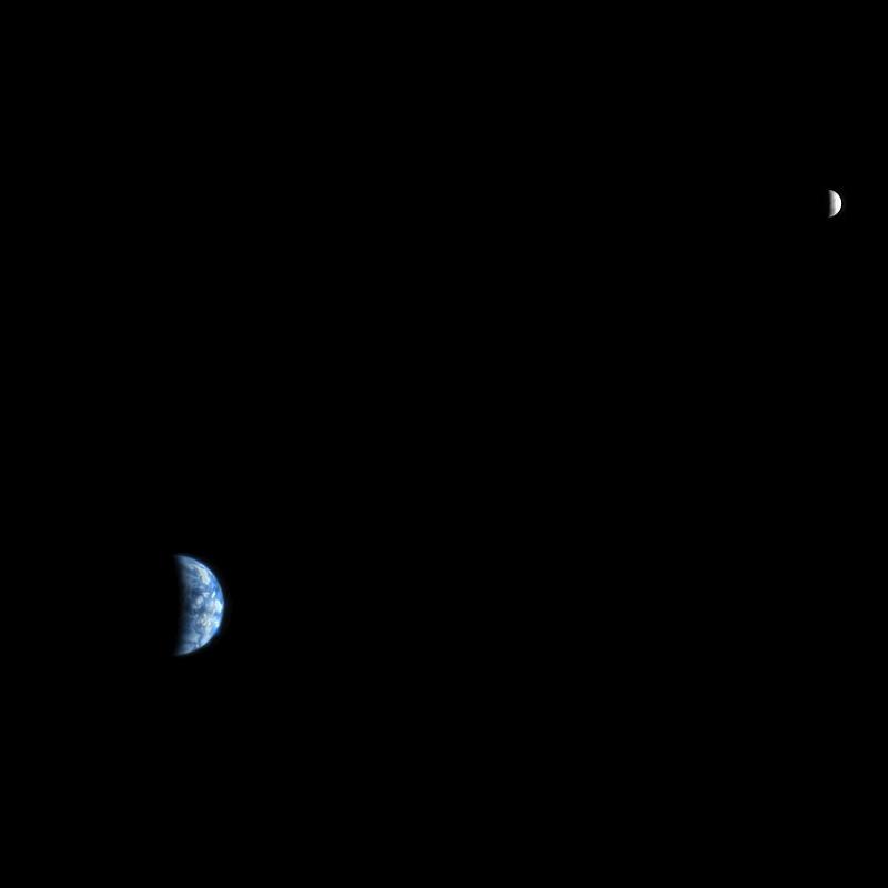 The High Resolution Imaging Science Experiment HiRISE camera would make a great backyard telescope for viewing Mars, and we can also use it at Mars to view other planets. This is an image of Earth and the moon, acquired on October 3, 2007.