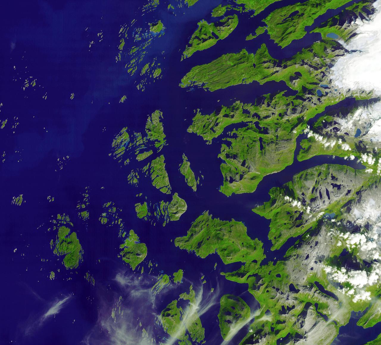 The Arctic Circle cuts through the western coast of Norway and the Saltfjellet-Svartisen National Park. This image was acquired by NASA Terra satellite on August 23, 2006.