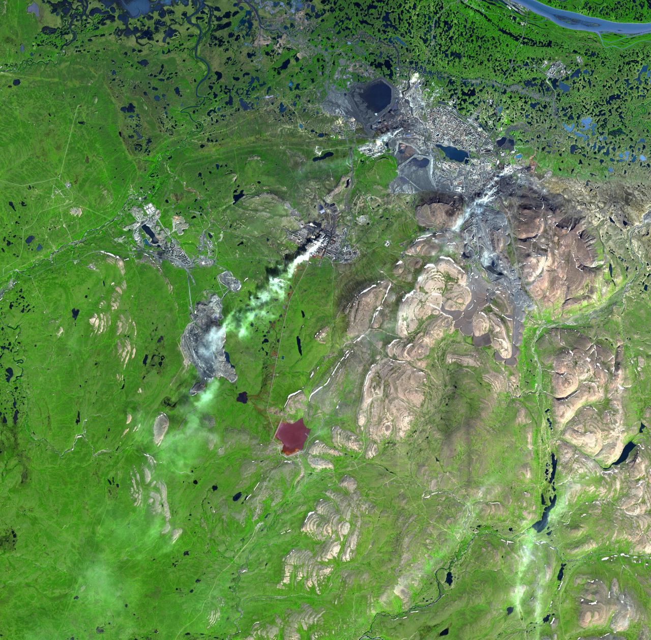 Norilsk is a major city in Krasnoyarsk Krai, Russia, and the northernmost city in Siberia. NASA Terra satellite captured this image on July 21, 2000.