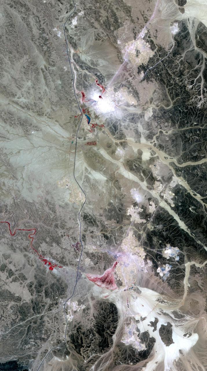 Jordan leading industry and export commodities are phosphate and potash, ranked in the top three in the world. These are used to make fertilizer. This image was acquired by NASA Terra satellite on September 17, 2005.