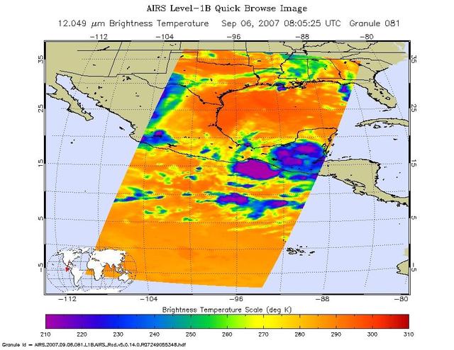These infrared and microwave images were created with data retrieved by the Atmospheric Infrared Sounder AIRS on NASA Aqua satellite, and show the remnants of the former Hurricane Felix over Central America, September, 2007.