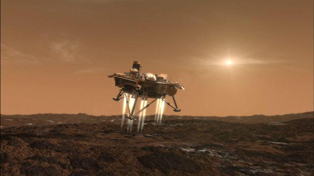 This artist conception depicts NASA Phoenix Mars Lander a moment before its touchdown on the arctic plains of Mars. 