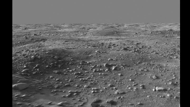 This image from an animated flyover of the workspace of NASA’s Phoenix Mars Lander’s was taken by the Surface Stereo Imager on Sol 14 June 8, 2008, or the 14th Martian day after landing.