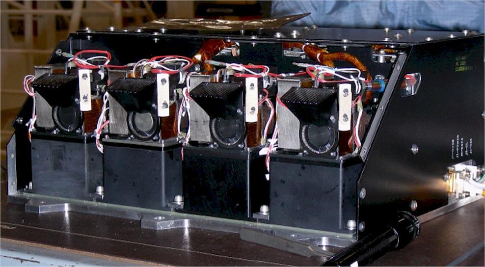 This image shows four Wet Chemistry Laboratory units, part of the Microscopy, Electrochemistry, and Conductivity Analyzer MECA instrument on board NASA Phoenix Mars Lander. This image was taken before Phoenix launch on August 4, 2007.