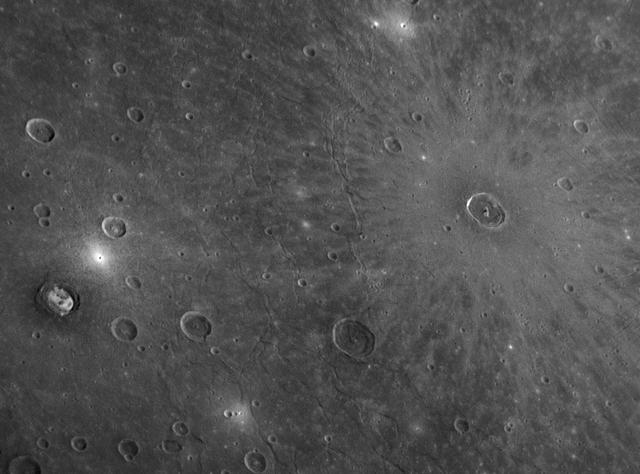 NASA image: Young Cunningham Crater in Old Caloris Basin