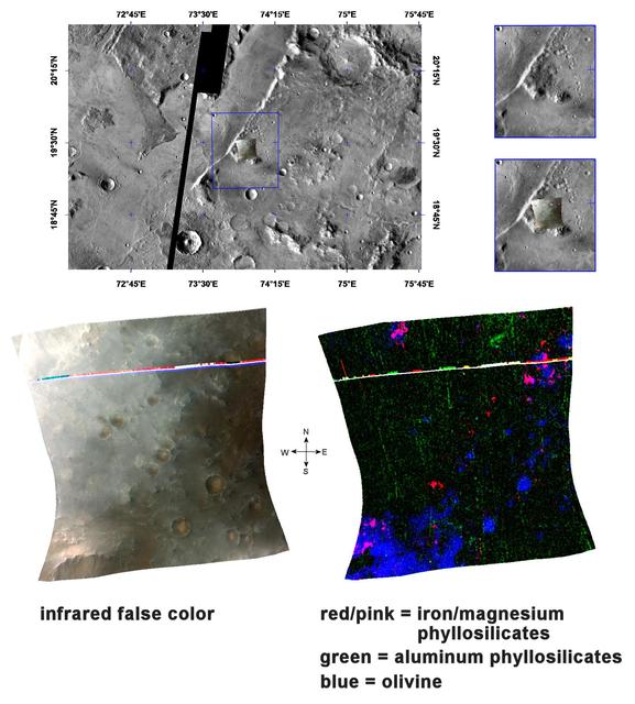 NASA image: Olivine, Phyllosilicates, and Ancient Crater Rims