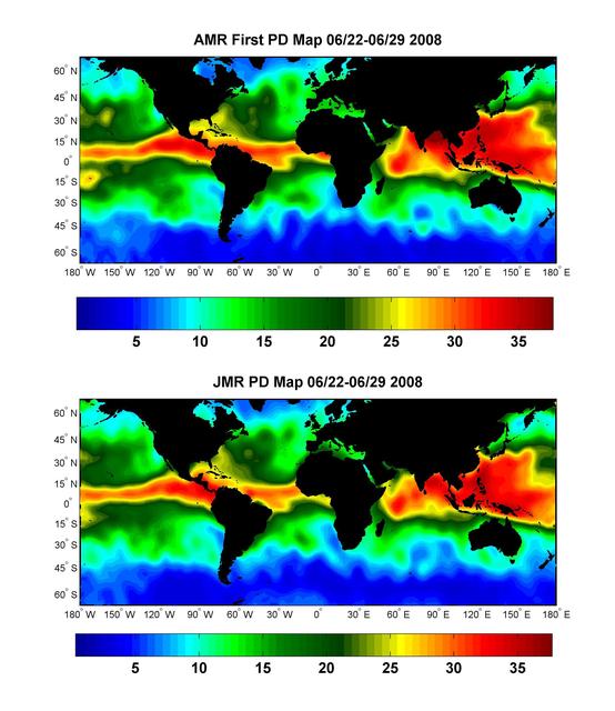 NASA image: Global Views of Atmospheric Water Vapor:<br />First Data from OSTM/Jason-2 Advanced Microwave Radiometer