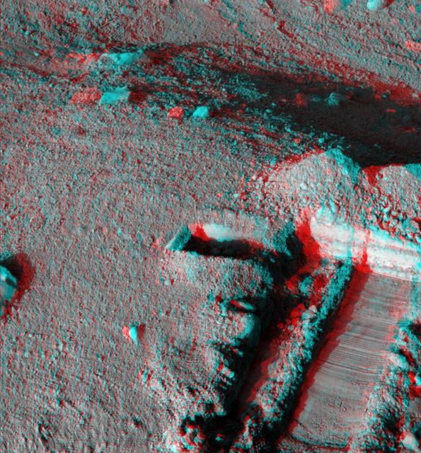 This anaglyph, acquired by NASA Phoenix Lander on Jun. 19, 2008, shows a stereoscopic 3D view of the Martian surface near the lander. 3D glasses are necessary to view this image.