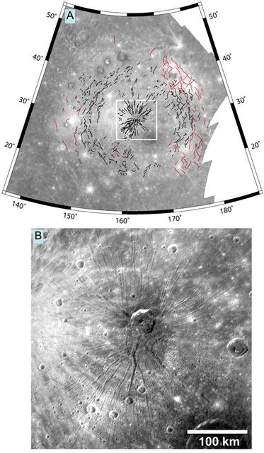 NASA image: Faults in the Caloris Basin