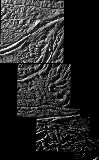 NASA image: Baghdad and Cairo Sulci on Enceladus