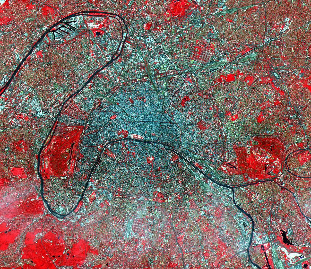 This image of Paris was acquired on July 23, 2000 and covers an area of 23 by 20 km. Known as the City of Light, Paris has been extolled for centuries as one of the great cities of the world. Its location on the Seine River, at a strategic crossroads of land and river routes, has been the key to its expansion since the Parisii tribe first settled here in the 3rd century BC. Paris is an alluring city boasting many monumental landmarks, such as the Cathedral of Notre Dame, the Louvre, and the Eiffel Tower. Its beautiful gardens, world-class cuisine, high fashion, sidewalk cafés, and intellectual endeavors are well known. The city's cultural life is centered on the Left Bank of the Seine, while business and commerce dominate the Right Bank. The image is located at 48.8 degrees north latitude and 2.3 degrees east longitude.  http://photojournal.jpl.nasa.gov/catalog/PIA11168