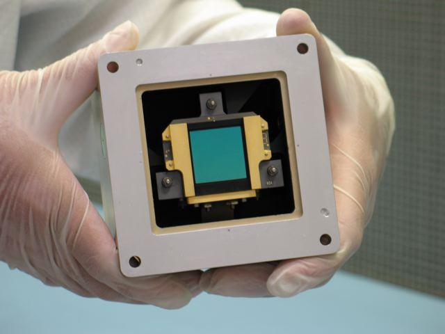 This image shows a model of one of three detectors for the Mid-Infrared Instrument on NASA James Webb Space Telescope.