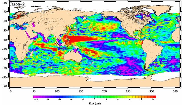 NASA Ocean Surface Topography Mission OSTM/Jason-2, launched on June 20, 2008, wasted no time getting to work. The satellite radar altimeter collected its first data a little more than 48 hours after launch.
