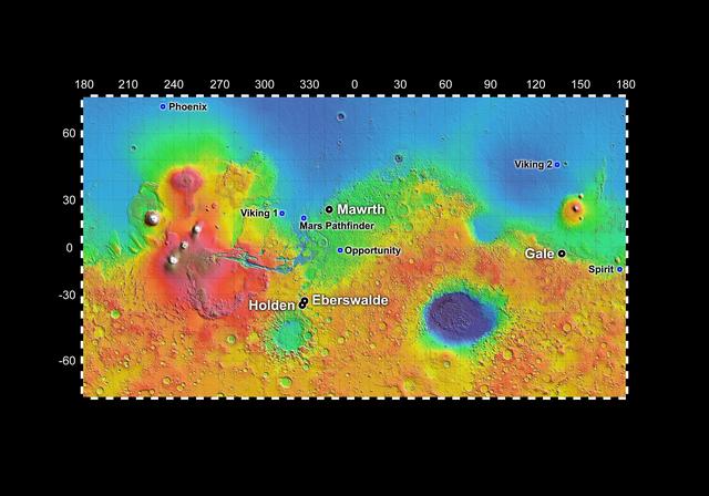NASA image: Four Finalist Landing Site Candidates for Mars Science Laboratory