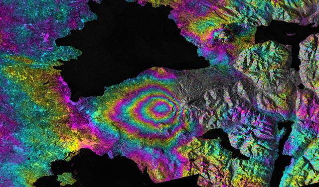 Ground Deformation from Chilean Volcanic Eruption Shown by Satellite Radar Image