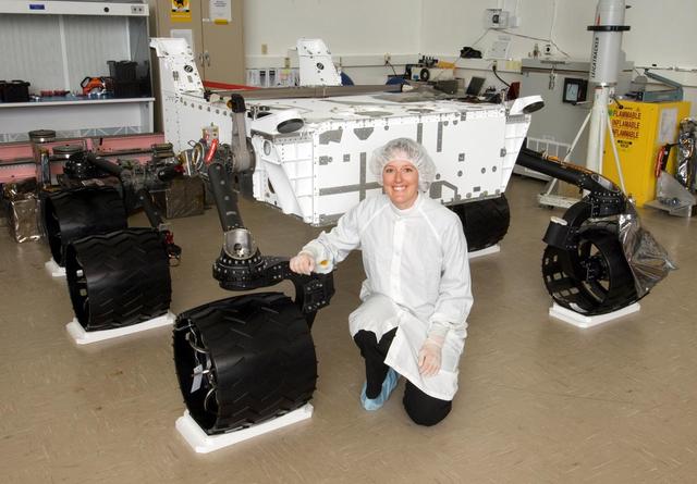 This image from August 2008 shows NASA Mars Science Laboratory rover in the course of its assembly, before additions of its arm, mast, laboratory instruments and other equipment.