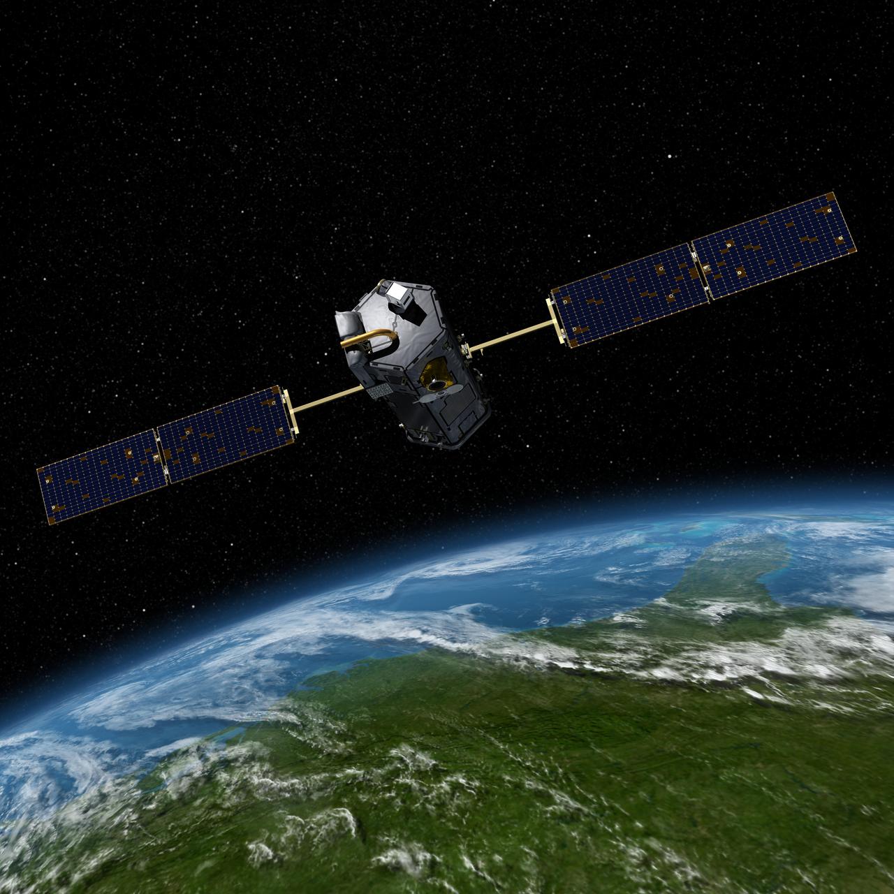 Artist’s concept of the Orbiting Carbon Observatory.