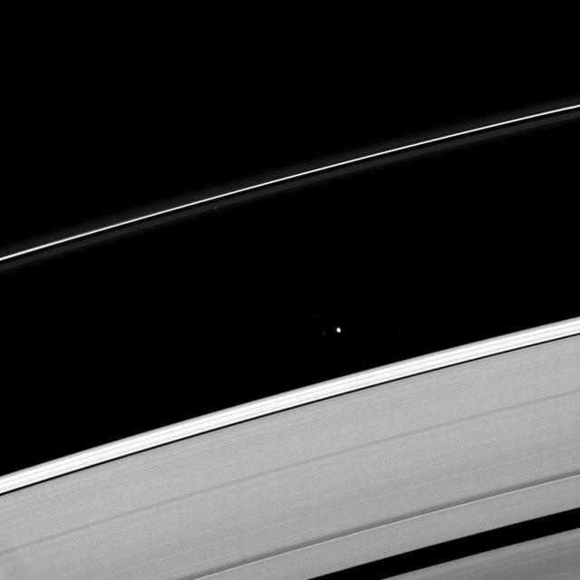 Saturn moon Atlas plies the Roche Division between the A ring and the thin F ring.