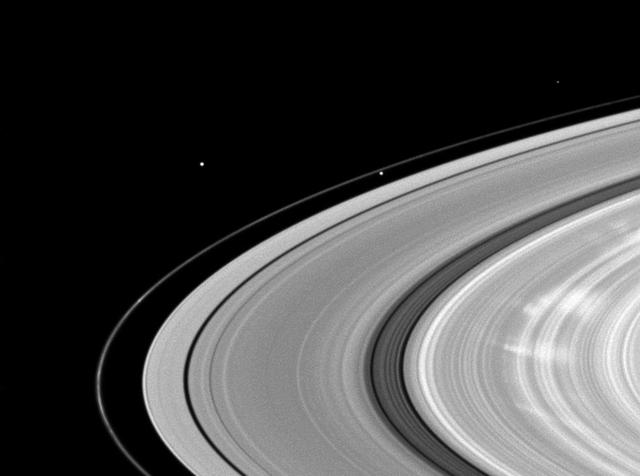 Bright spokes grace Saturn B ring in this image taken by NASA Cassini spacecraft.