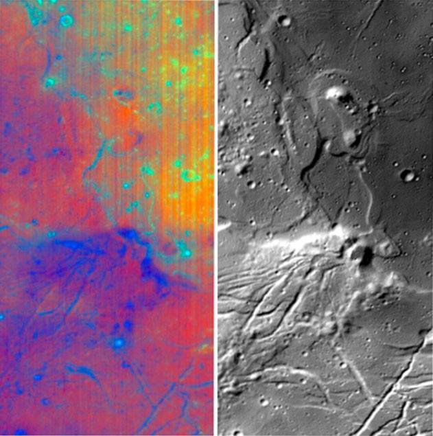 Different wavelengths of light provide new information about the Orientale Basin region of the moon in a composite image taken by NASA Moon Mineralogy Mapper, a guest instrument aboard the Indian Space Research Organization Chandrayaan-1 spacecraft.