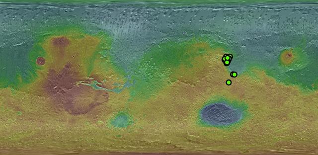 NASA image: Known Locations of Carbonate Rocks on Mars