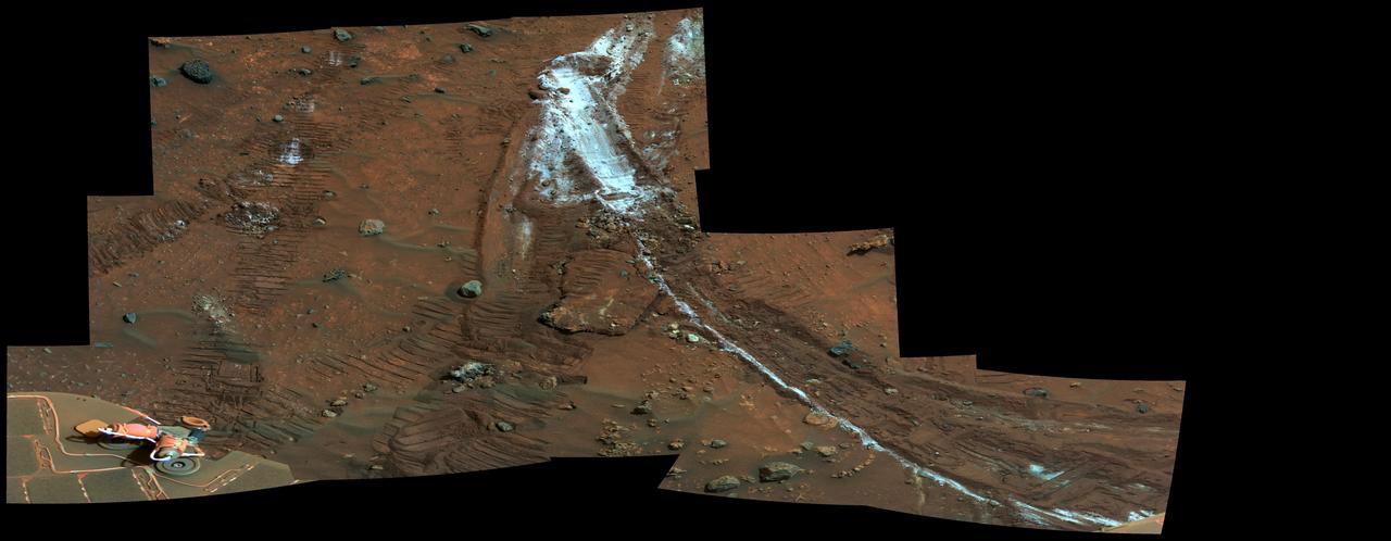 Rover Wheel Churns Up Bright Martian Soil False Color