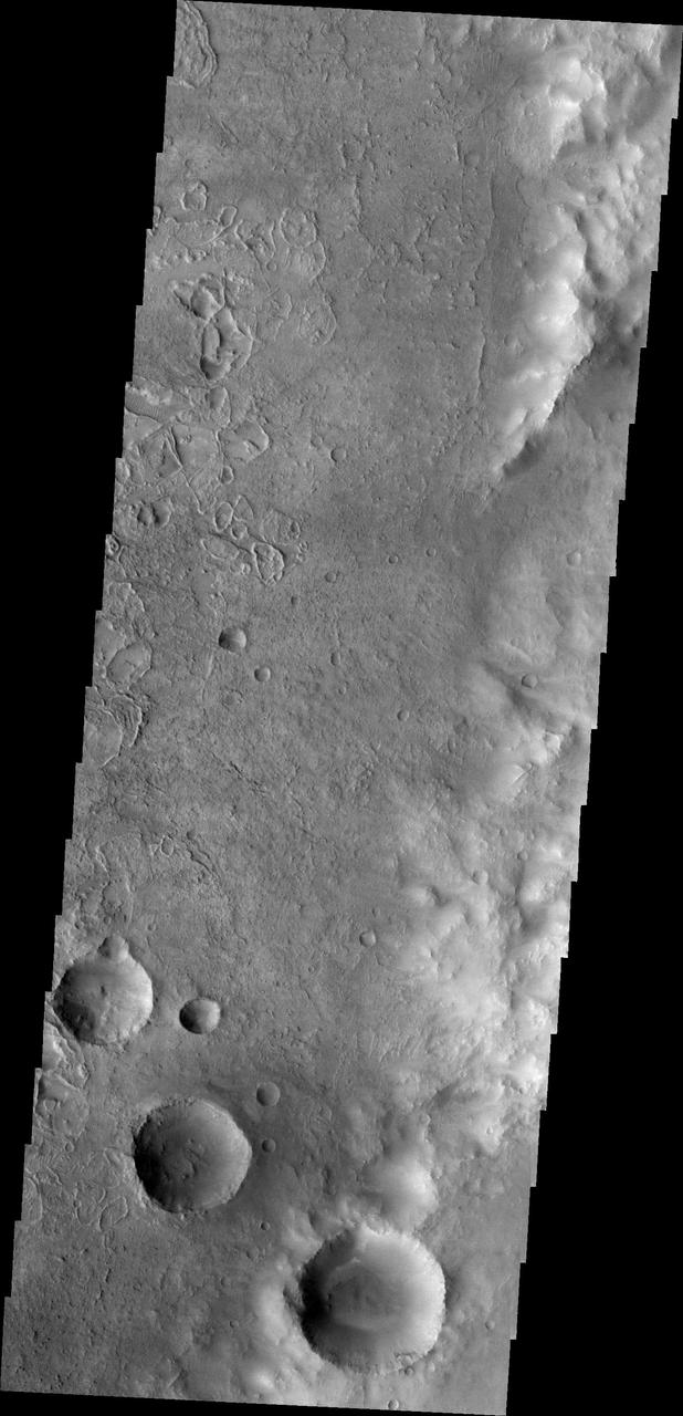 Odd rimmed depressions are located on the floor of this unnamed crater in Noachis Terra in this 2001 Mars Odyssey THEMIS VIS image.