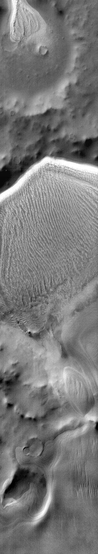 This daytime infrared image shows the majority of the sand sheet and dune forms within Richardson Crater.