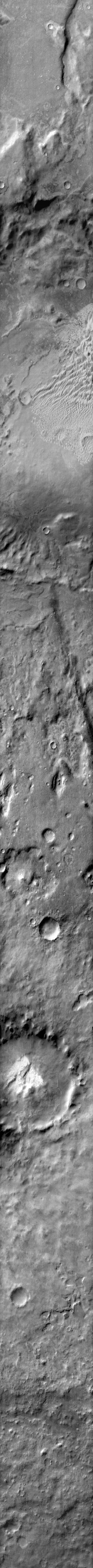 This daytime infrared 2001 Mars Odyssey image shows part of the extensive dune field on the floor of Russell Crater.