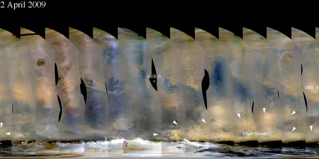NASA image: Martian Dust Storm near South Polar Cap