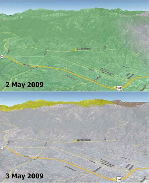 NASA image: Disaster Management: Rapid Dry-Up of Rainwater on Land Surface Leading to the Santa Barbara Wildfire