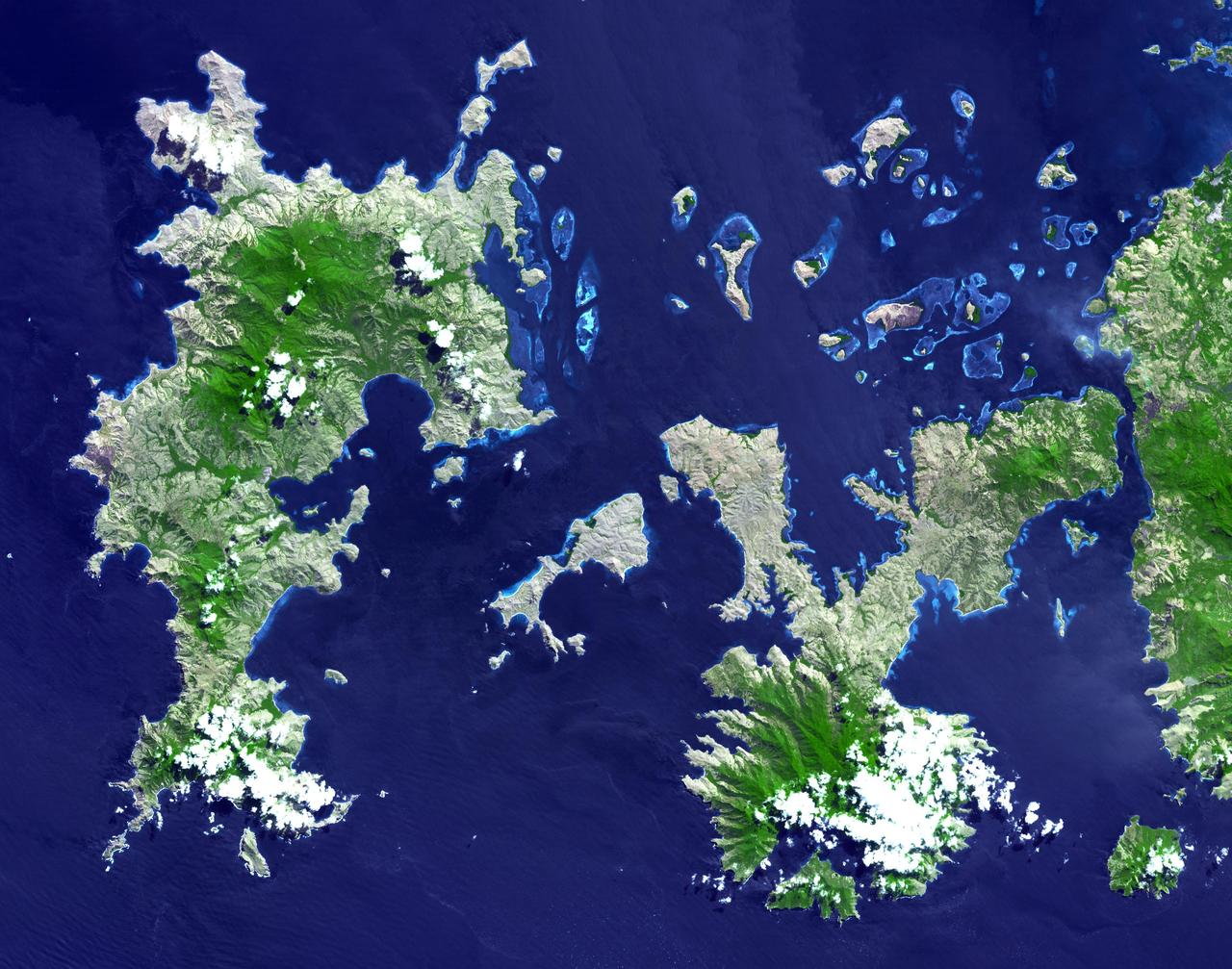 NASA Terra spacecraft imaged the Indonesian islands of Komodo, Rintja, Padar, and Flores in the Komodo National Park. The Komodo dragon is the world largest lizard species.
