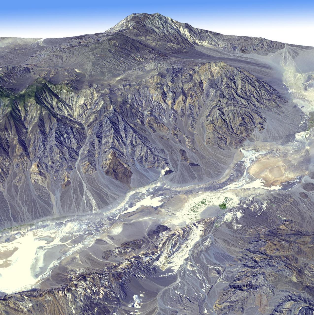 Death Valley, Calif., has the lowest point in North America, Badwater at 85.5 meters 282 feet below sea level. It is also the driest and hottest location in North America. This image is from NASA Terra spacecraft.