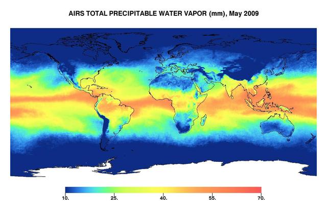 NASA image: Global Total Precipitable Water Vapor for May 2009