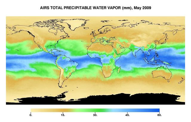 NASA image: Global Total Precipitable Water Vapor for May 2009