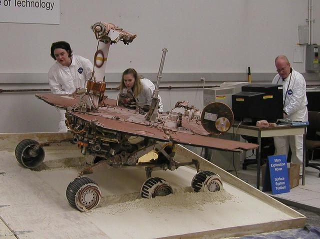 NASA image: Test Rover Sinks into Prepared Soil