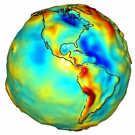 This visualization of a gravity model was created with data from NASA Gravity Recovery and Climate Experiment GRACE and shows variations in Earth’s gravity field.