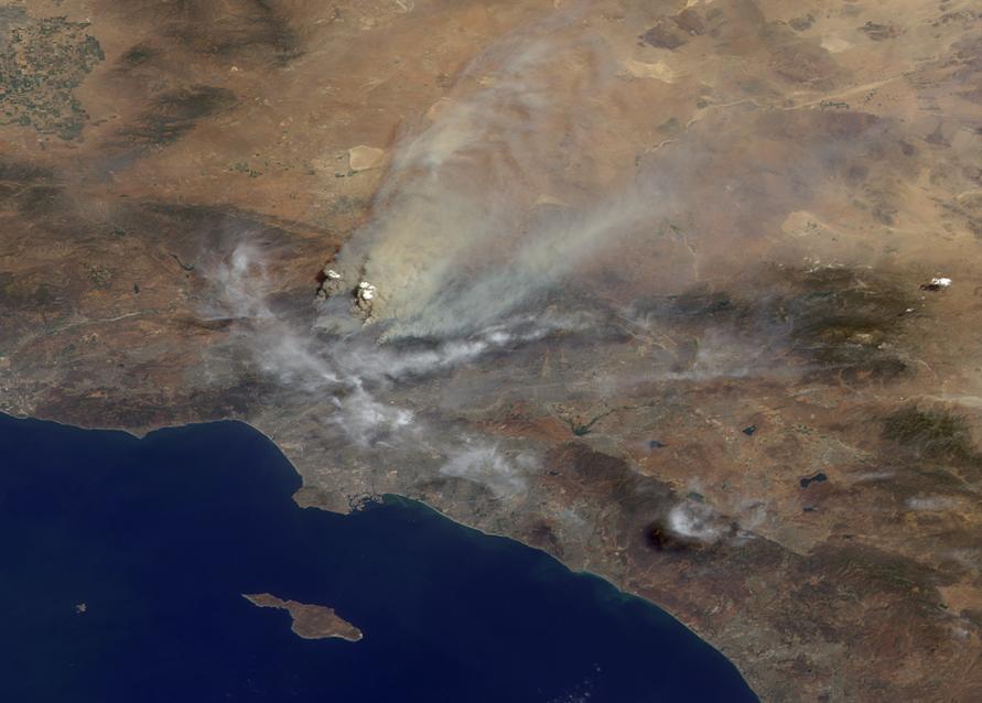 The Multi-angle Imaging SpectroRadiometer MISR instrument on NASA Terra satellite captured this Aug. 30 image of smoke plumes from the Station and other wildfires burning throughout Southern California.