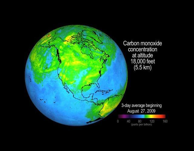 Carbon monoxide in the smoke from the Station fire was lofted high into the atmosphere, where it was observed by JPL Atmospheric Infrared Sounder instrument onboard NASA Aqua satellite. Animation available at the Photojournal.