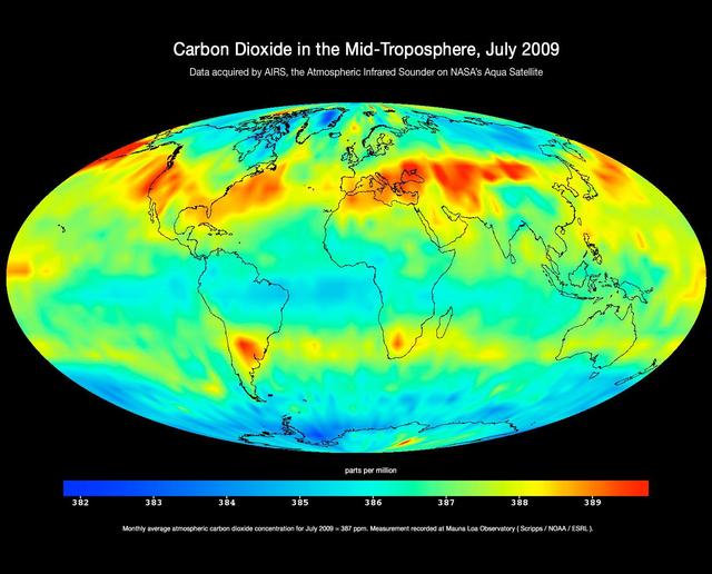 NASA image: Global Carbon Dioxide Transport from AIRS Data, July 2009